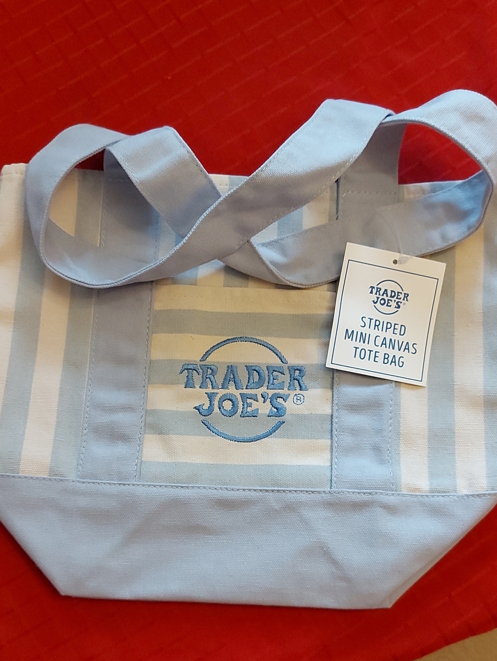 NWT Mini Trader Joe's Small Blue Striped Tote Bag